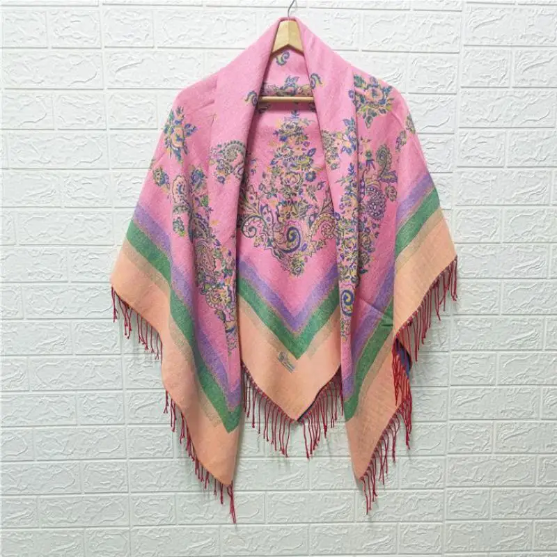 

Retro Ethnic Square Scarf Autumn Winter Cashmere Pashmina Scarves Lady Thick Blanket Shawls Travel Tassel Flower Print Wrap