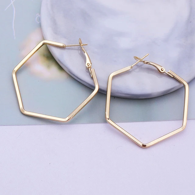 Fashion Korea Geometric Hoops Earring For Women Gold Color Punk Style Rings Women Earring Fashion Jewelry 2021 Trend,1 Pair 10