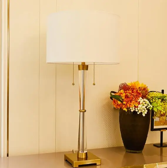 TUDA High Grade Crystal Table Lamps For Bedroom For Living Room Double Lighting Luxurious Crystal LED Table Lamps Home Decor - Lampshade Color: 米色(Beige)
