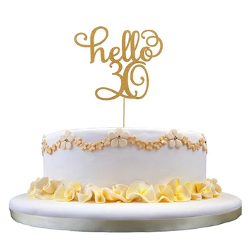 

1 Pcs New Gold Glitter Hello 30 ,21,40,50,60 Cake Topper Birthday Topper Wedding Party Cake Decoration Supplies