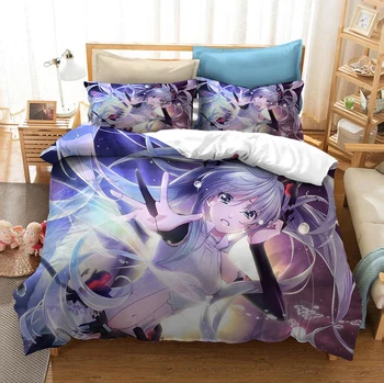 

Comic Hatsune Miku Bedding Set Bedroom Decor Hypoallergenic Quilt Cover 1PC Duvet Cover with Pillowcase Dropship