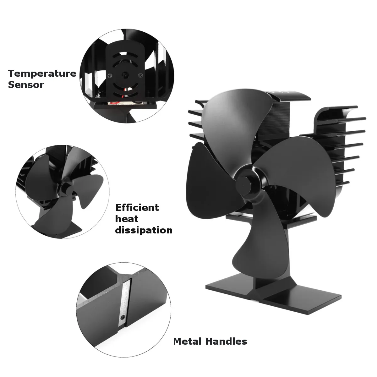 Черная плита вентилятор 4 лезвия Вентилятор для камина с тепловым питанием комин деревянная горелка экологический вентилятор дружественный тихий дом эффективное распределение тепла