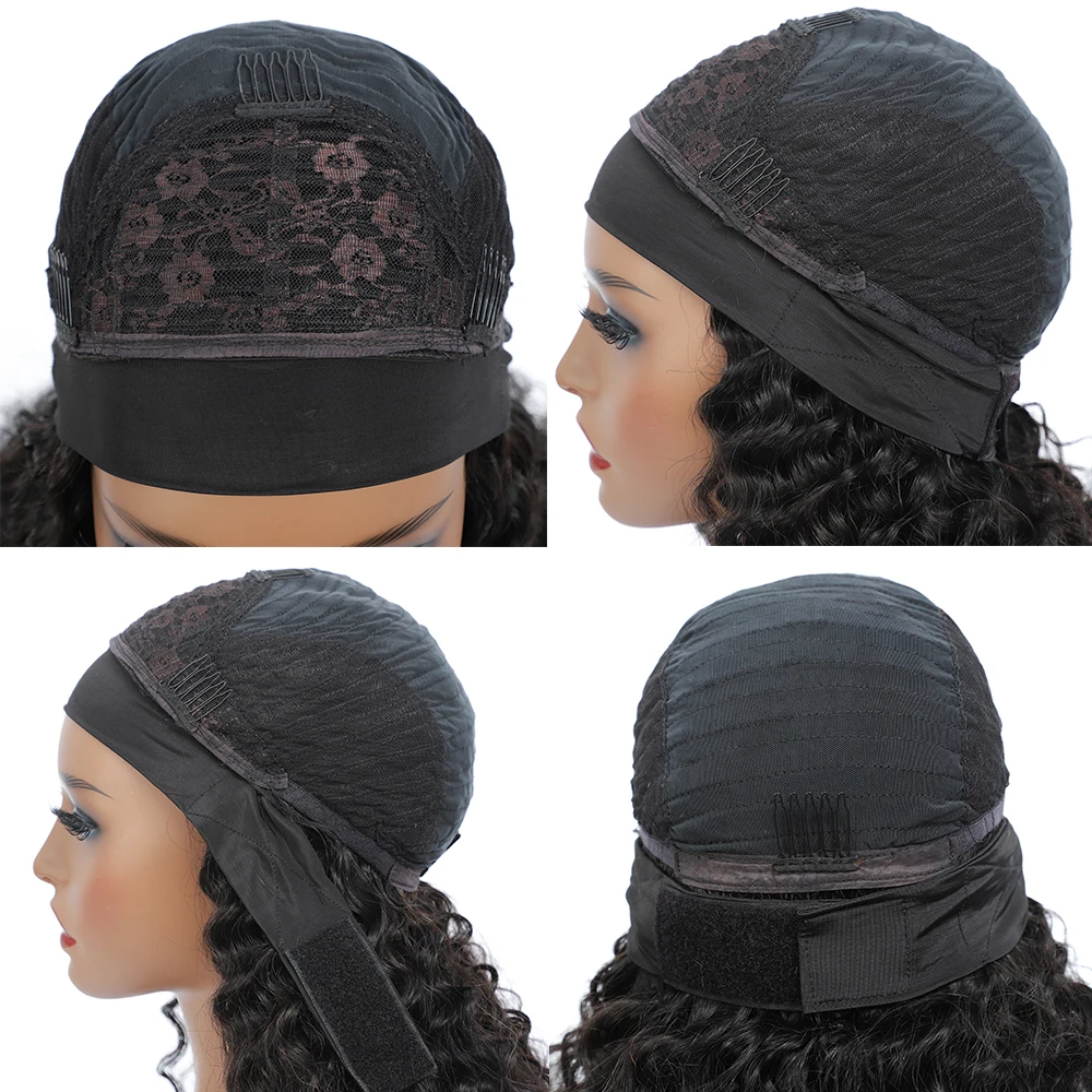 malaysian deep wave Headband wig Human Hair With Free Random Bands No Gel Glueless Remy 10-24inch 200% curly human hair wig