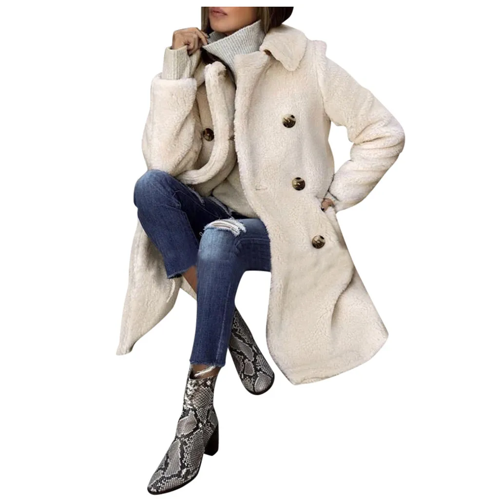 Manteau femme hiver зимнее пальто женское Свободное длинное шерстяное двубортное пальто Верхняя одежда зимнее теплое пальто из искусственного меха