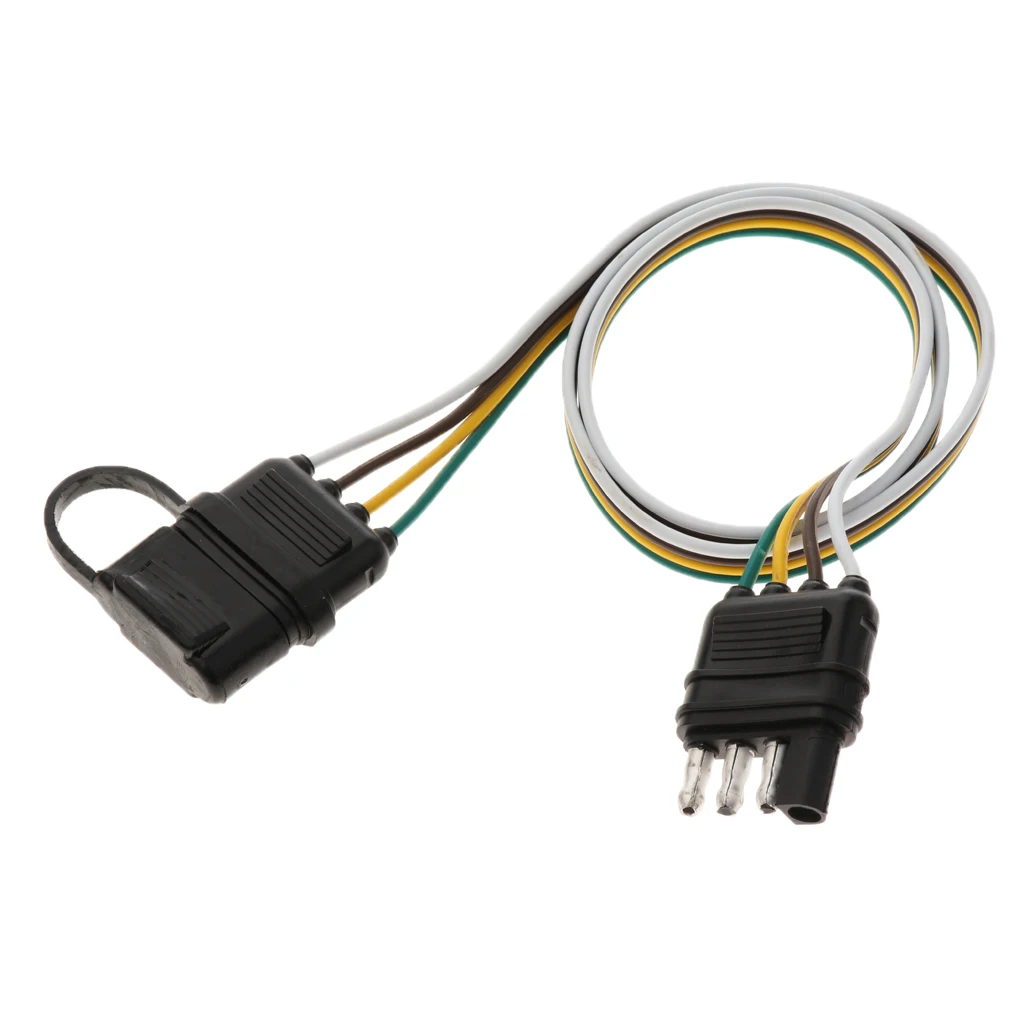 Auto Replacement 4 Pin RV Trailer Light Wiring Plug Adapter Flat Wire Connector With 32''cm Cable
