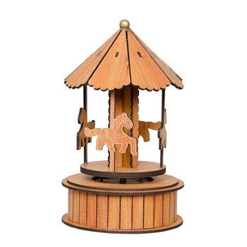 

Wooden Music Box Musical Carousel Wood Home Decoration Kids Gift Home Office Decor P7Ding