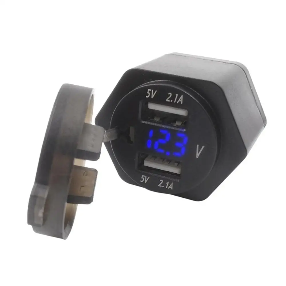 Автомобильный 4.2A двойной USB адаптер питания розетка зарядное устройство с светодиодный дисплей Мотоцикл вольтметр измеритель напряжения - Цвет: B2 blue  light