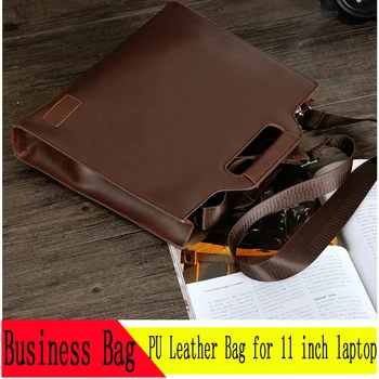 

PU Leather 11 Inch Man Bag Bussines Black Office Bags for Men Vintage Briefcase Messenger Laptop Handbag Attache Case Work 0005