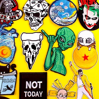 

Alien Patch Punk Patch Embroidered Patches For Clothing Skull Iron On Patches On Clothes Van Gogh Cat Badge Stripe Stickers