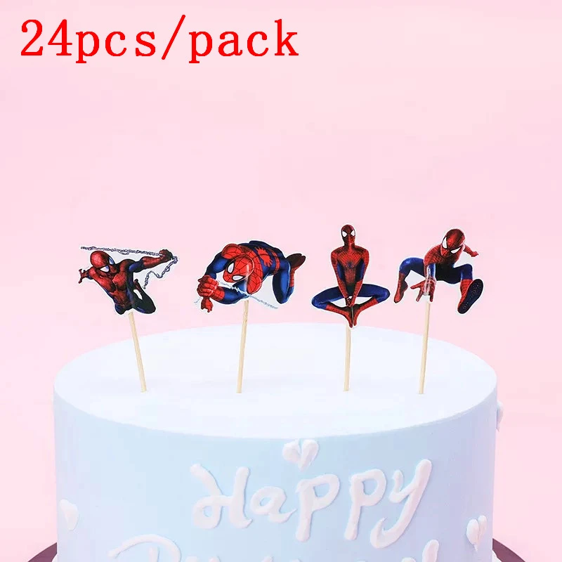 Chapeau De Gateau De Dessin Anime Superman Spiderman 24 Pieces Decoration De Cupcake Pour Fete De Garcon Fournitures De Fete De Famille Pour Anniversaire D Enfants Aliexpress