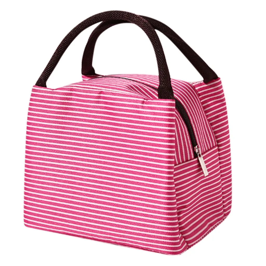 Унисекс полосатый ланч бокс сумка Мода Водонепроницаемый Термосумка для пищи большой емкости еды Ланч сумки для женщин на молнии