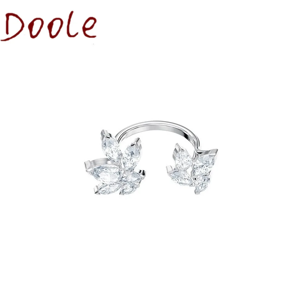 

Fashion Jewelry High Quality SWA, Charm Zircon Opening Adjustable Size Leaf shape leaf crystal ring For Women