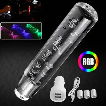 

Car Gear Head Shift Knob Cover Gear Shift Handle Ball Collars LED Light RGB Stick Crystal Transparent Bubble Gear Shifter 20cm