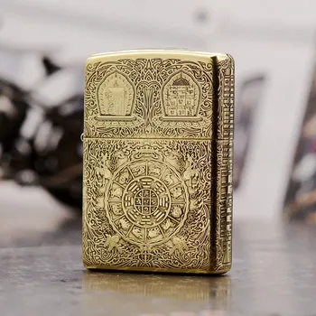 

100% Original Brand New ZP Lighter brass carving five sides Nine Palaces Eight Diagrams oil Lighter with logo box gift for men