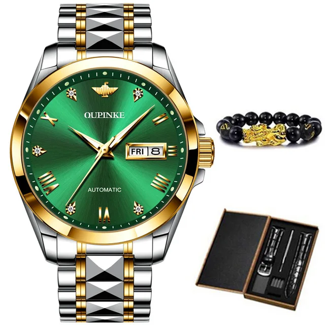 OUPINKE  2021 Luxury Men Mechanical Wristwatch Stainless Steel Gold Watch Top Brand Sapphire Glass Luxury Men Watches Gifts 3171 