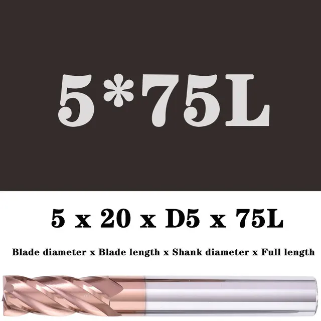 Milling Cutter Alloy Coating Tungsten Steel Tool Maching Hrc55 Endmill Milling Cutter Kit Milling Machine Tools cnc Router Bits 5.0x20XD5X75L