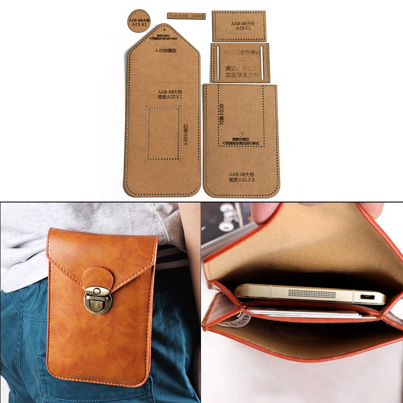 

DIY Handmade Leather Mobile Phone Bag Handbag Wallet Sewing Pattern Hard Kraft Paper Stencil Template 17.5cm*11.5cm*1.5cm