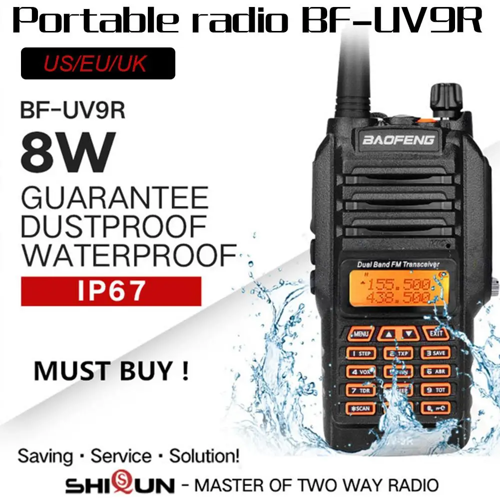 

BaoFeng UV-9R IP67 Waterproof 8W Handheld Walkie Talkie 10km Long Range UHF VHF Ham FM Radio Dual Band Portable Walkie Talkie