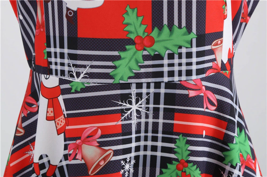 JAYCOSIN Elegant Women Christmas Dress Autumn Santa Claus Plaid Print Vintage Xmas Party Midi Dresses Plus Size Vestidos 918