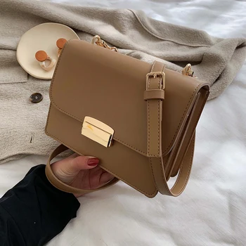 

Exquisite Lock Women's Messenger Bags Simple Pu Solid Crossbody Bags for Women High Quality Flip Square Bag Ladies Shoulder Bag