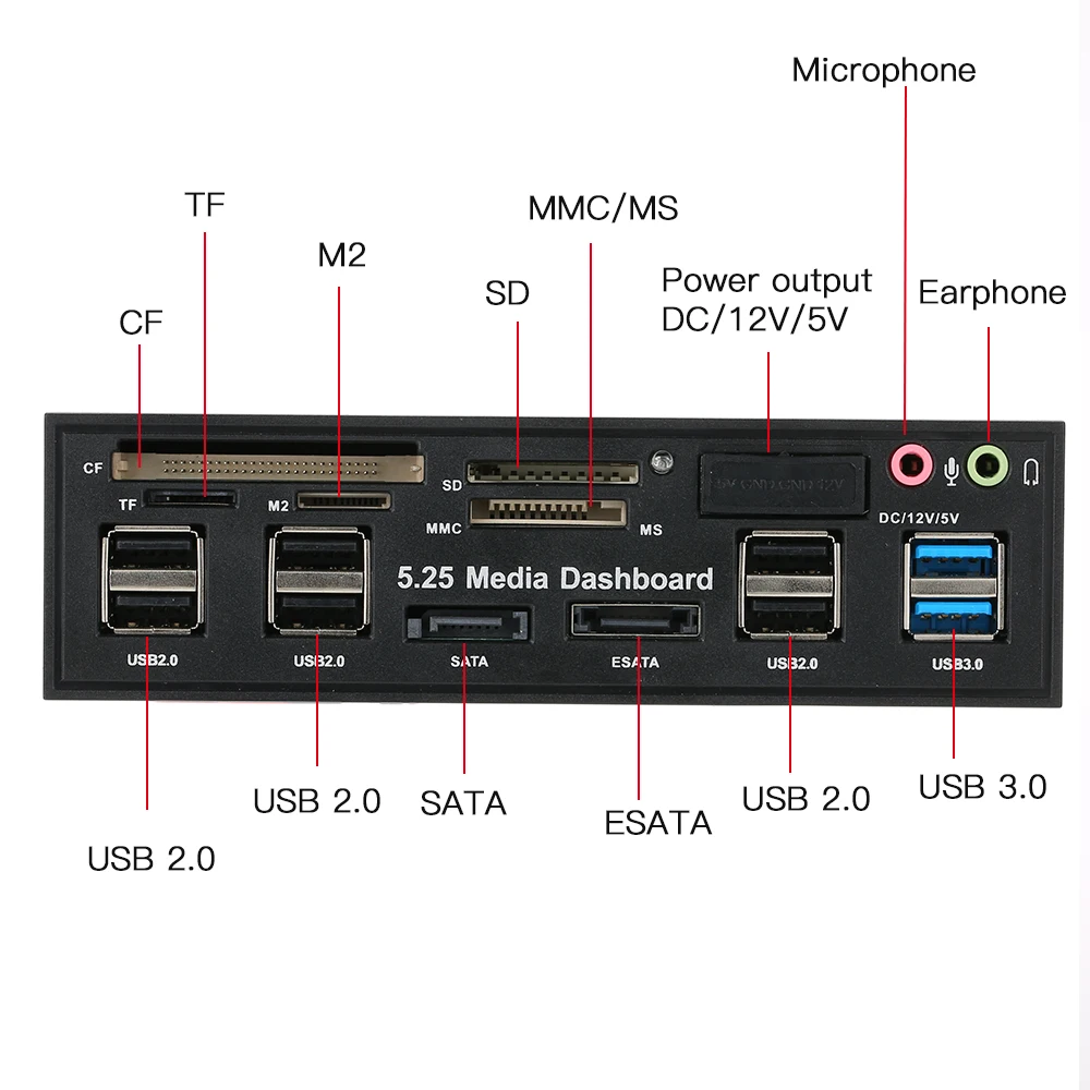 Многофункциональный USB 3,0 концентратор eSATA SATA порт внутренний кардридер ПК приборная панель медиа Передняя панель аудио