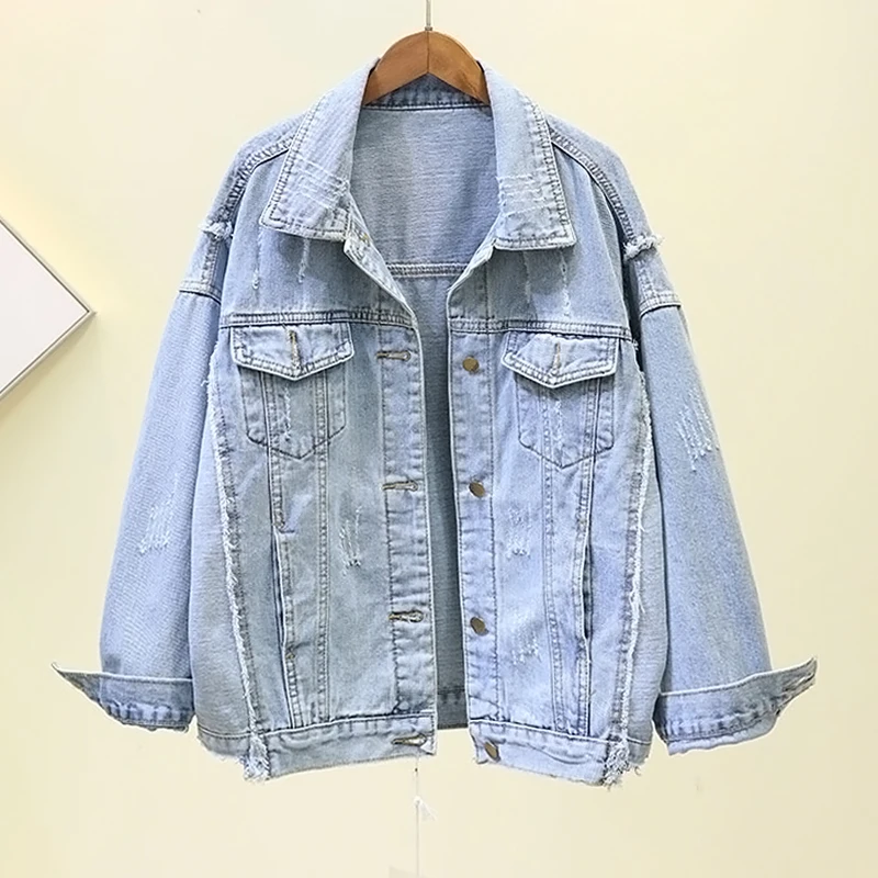 Корейская Свободная джинсовая куртка с дырками для женщин весна 2020 Harajuku