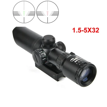 

1.5-5x32 Short Scope with Red Dot Green Illuminated Hunting Scope Fit Rail 20mm Crossbows for Hunter Airsoft Weapons