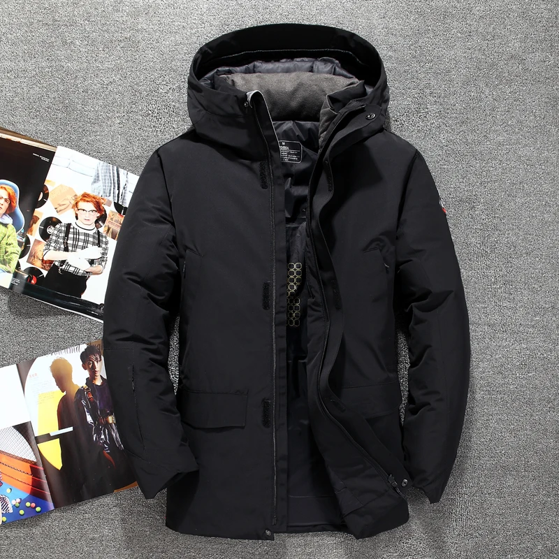 Мужская верхняя куртка с капюшоном на утином пуху мужские толстые зимние пуховые пальто Мужская модная Термосумка пуховая верхняя одежда JK-3072 - Цвет: Черный