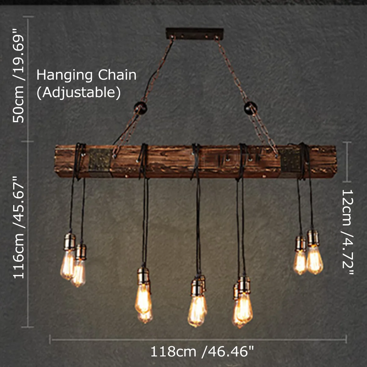Hanging Antique Farmhouse Wood Beam Island with 10 Edison Bulb Home Kitchen Restaurant Decorations