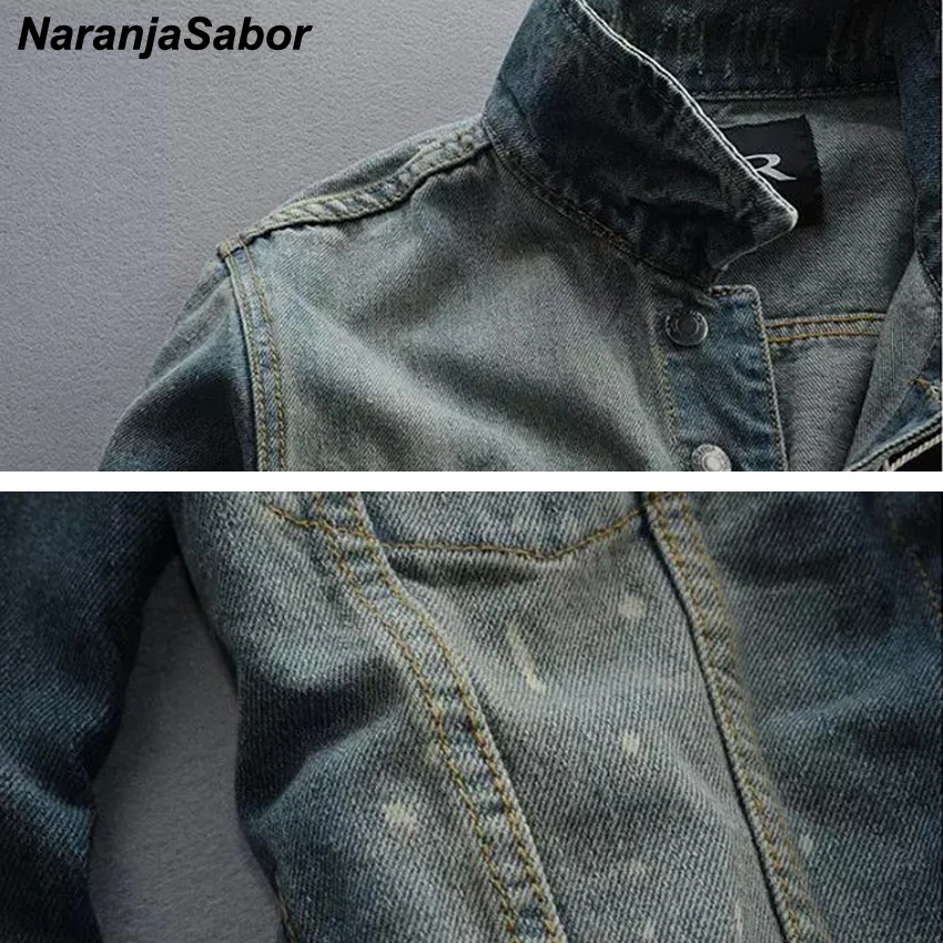NaranjaSabor осень весна новая мужская Повседневная джинсовая куртка приталенная однотонная верхняя одежда модная мужская джинсовая куртка брендовая одежда N551