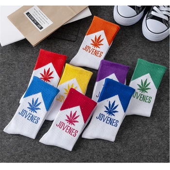 

Fashion Original Design Young People Hiphop Unisex woman Maple Leaf Cotton Dance Street High Black White Skateboard stockings