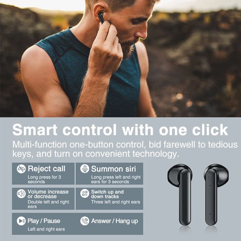EWA Bluetooth Earphones TWS Wireless Headphones with Microphone Sports Waterproof Touch Control Headsets Stero Sound