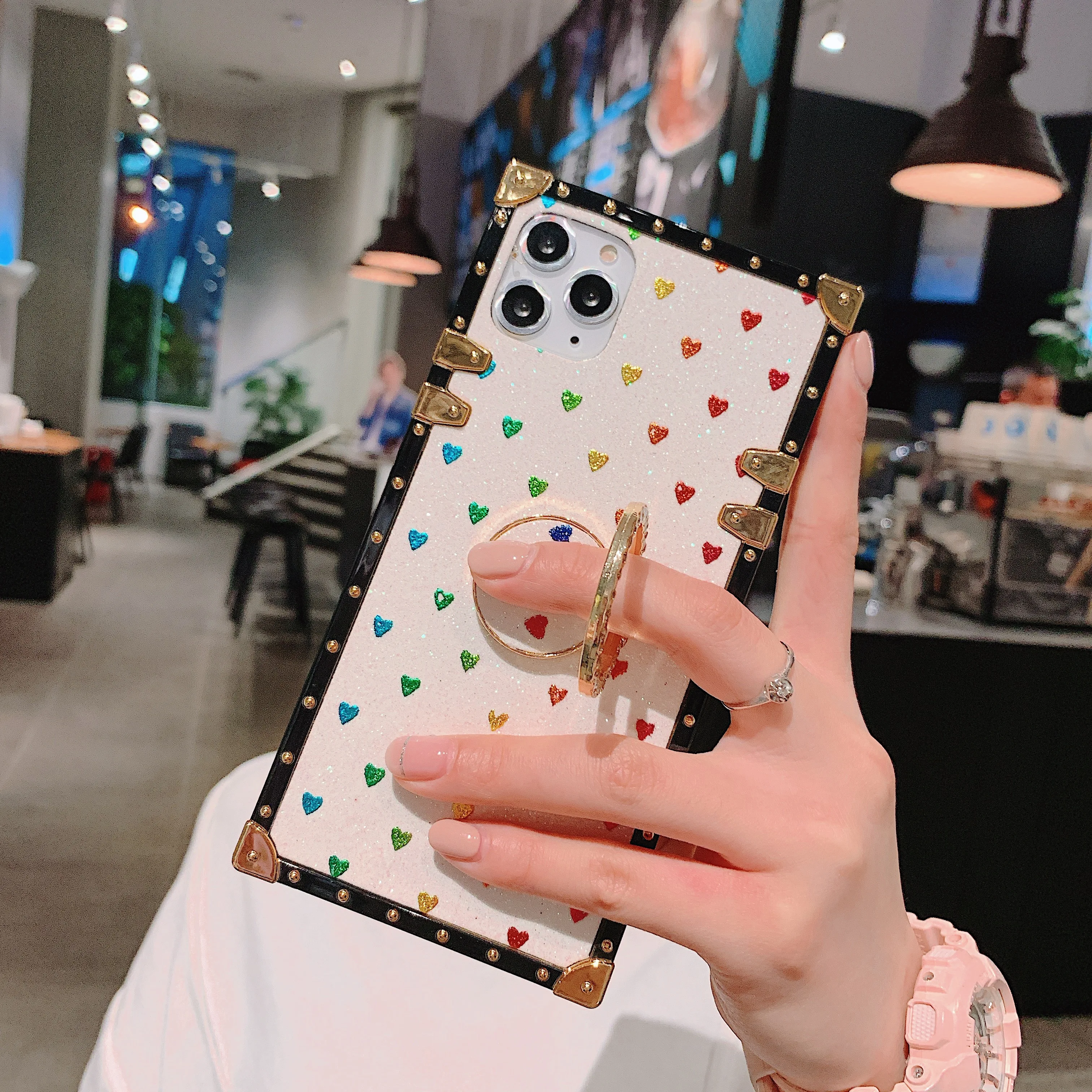 Блеск Любовь сердце квадратные Чехлы для samsung S10 плюс S9+ S8+ Note10 плюс 9 8 A70 A50 A40s A30 A20 A10 M20 M10 палец Стенд кожаный чехол