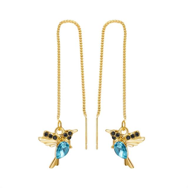 Pair Unique Long Drop Earrings Bird Pendant Tassel Crystal Pendant Hummingbird Earrings Ladies Jewelry for Anniversary Party