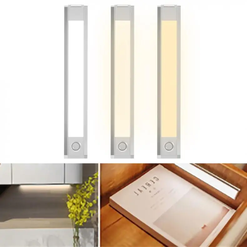 

Micro USB 60 LEDs 1000mAh Rechargeable Night Strip Light LED Motion Sensing Light with 3 Color Temp + 3 Mode for Kitchen Bedroom