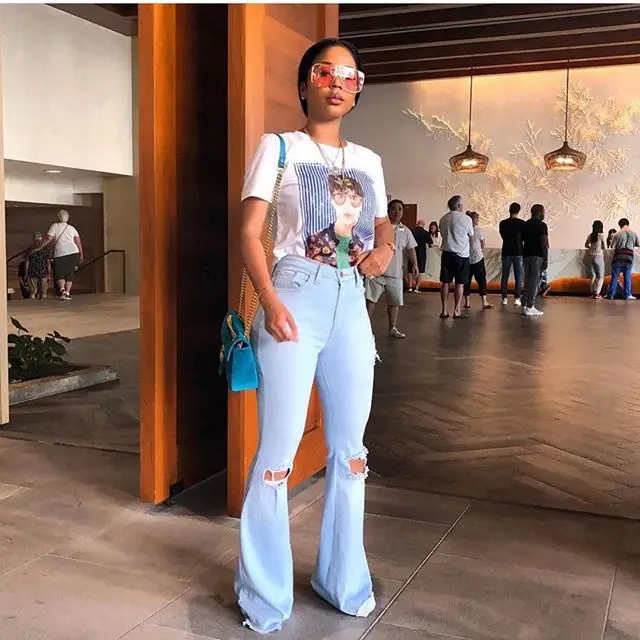 Vintage Hole Woman Flare Jeans Fashion Ripped Long Female Denim Trousers High Waist Bleached Mom Pants S 2XL| |
