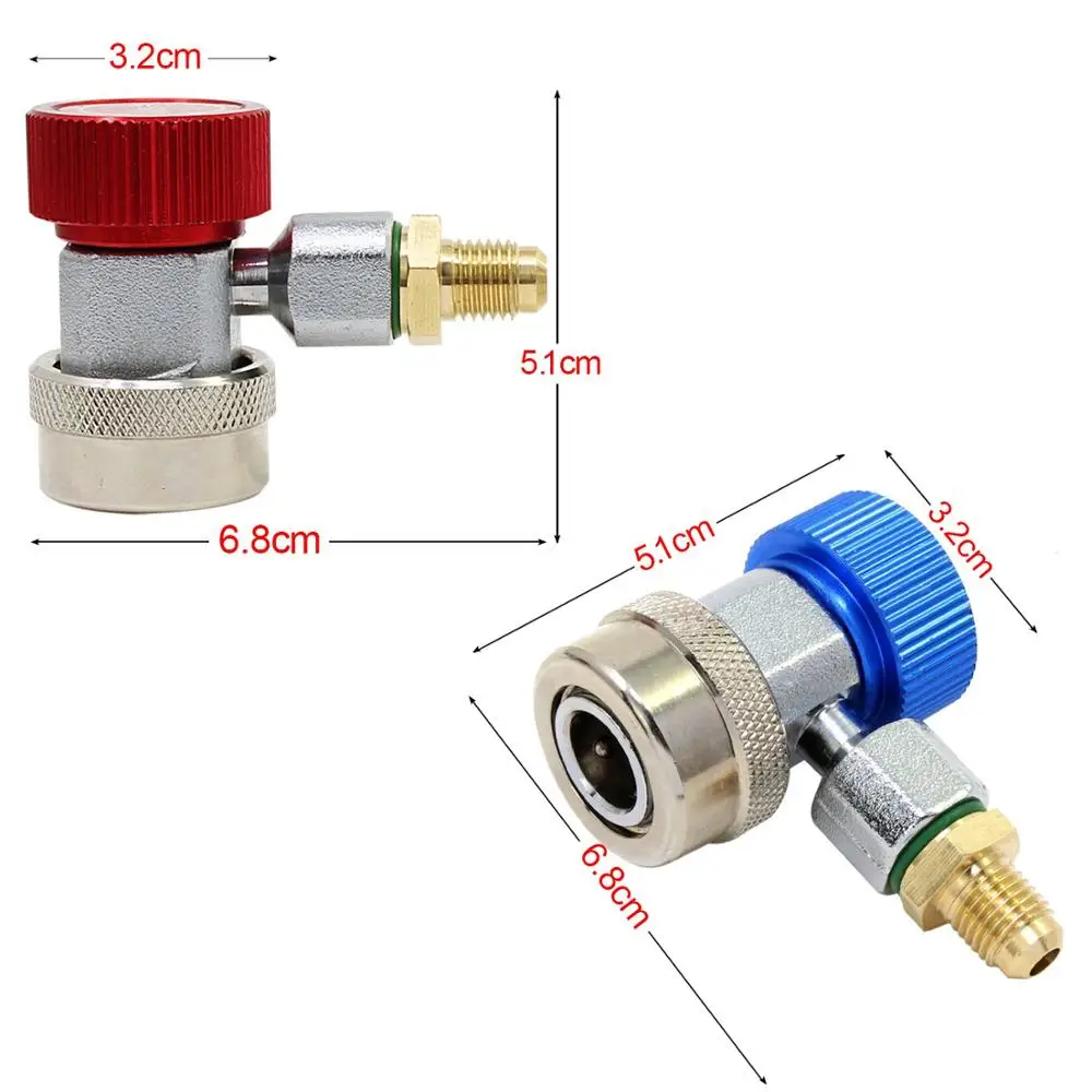 R134A Quick Coupler Connector Adapter, High& Low Adjustable with 1/4" Male Flare
