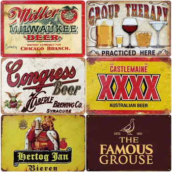 

Beer Retro Metal Tin Sign Plaque Vintage GROUP THERAPY Painting Pub Cafe Wall Decor Free Beer Art Poster Bar Decoration A438