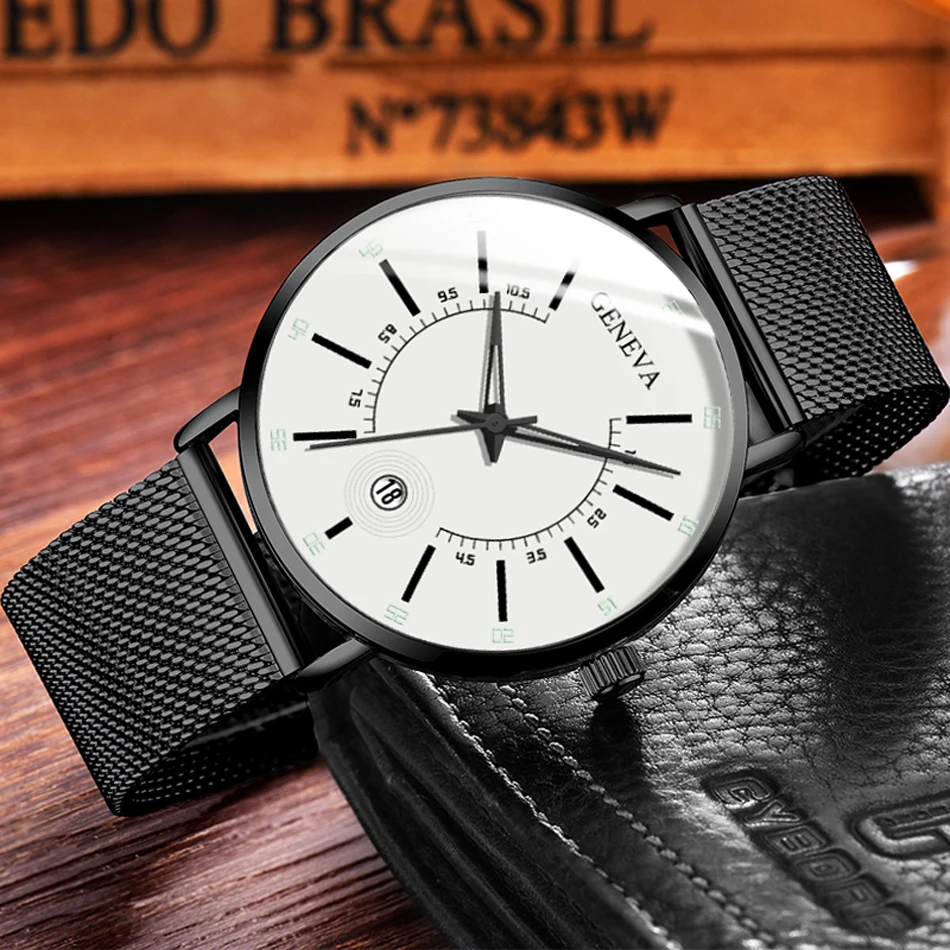 reloj hombre 2022 Men's Fashion Watches Luxury Ultra-thin Stainless Steel Mesh Belt Quartz Watch Men Business Clock montre homme