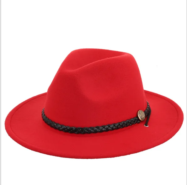 Брендовая осенне-зимняя Имитация шерсти для женщин, мужчин, дам, Fedoras Top Jazz Hat, европейские, американские круглые шапки, котелок - Цвет: Красный