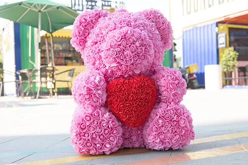 pink Большой размер 70 см/60 см розовый медведь с сердцем, Подарочная коробка, плюшевый медведь, искусственный цветок из пены, медведь, подарок на день Святого Валентина, свадебное украшение - Цвет: pink