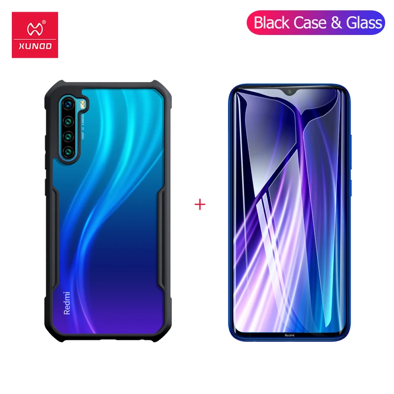 Case and Glass Чехол Shookproof для Redmi Note 8 T, защитный чехол, подушка безопасности, бампер, кольцо, задняя крышка, прозрачный корпус для Xiaomi Redmi Note 8 - Цвет: Case and Glass