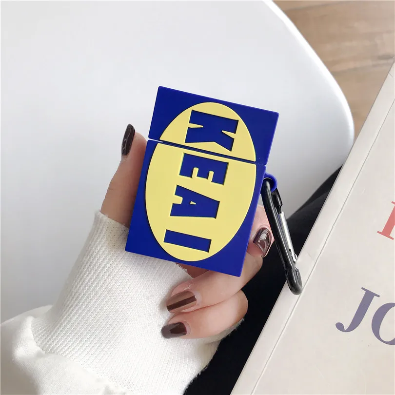 

The Newcute 3D cartoon Anti-fall Keychain IKEA Silicone Earphone Case For Apple new AirPods 1/2 Wireless bluetooth Headset cover
