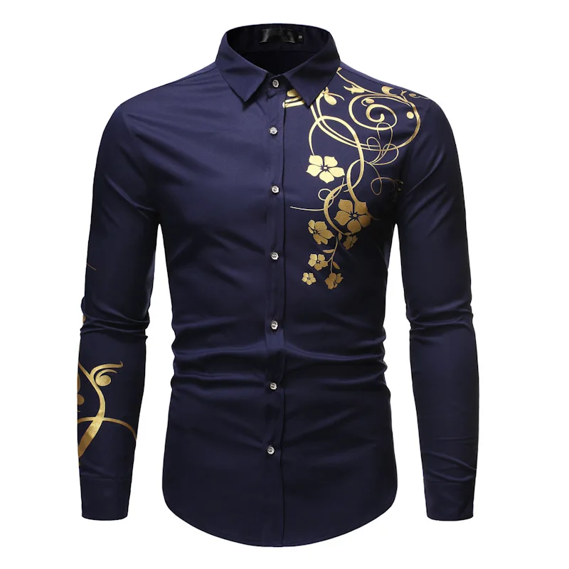 Черная рубашка с цветочным принтом для мужчин Camisa Social Masculina, брендовая приталенная Мужская рубашка с длинным рукавом, деловые повседневные рубашки для мужчин