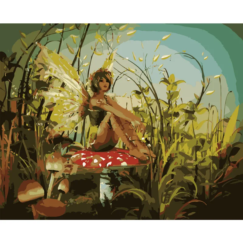 

Painting By Numbers DIY Dropshipping 40x50 60x75cm Girl with wings on mushroom Figure Canvas Wedding Decoration Art picture Gift