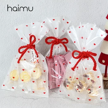 

50pcs Transparent Small Love Flat Gift Bag Candy Bag Biscuit Baking Bags Packaging Dessert Baking Bags for Festival Party Bags