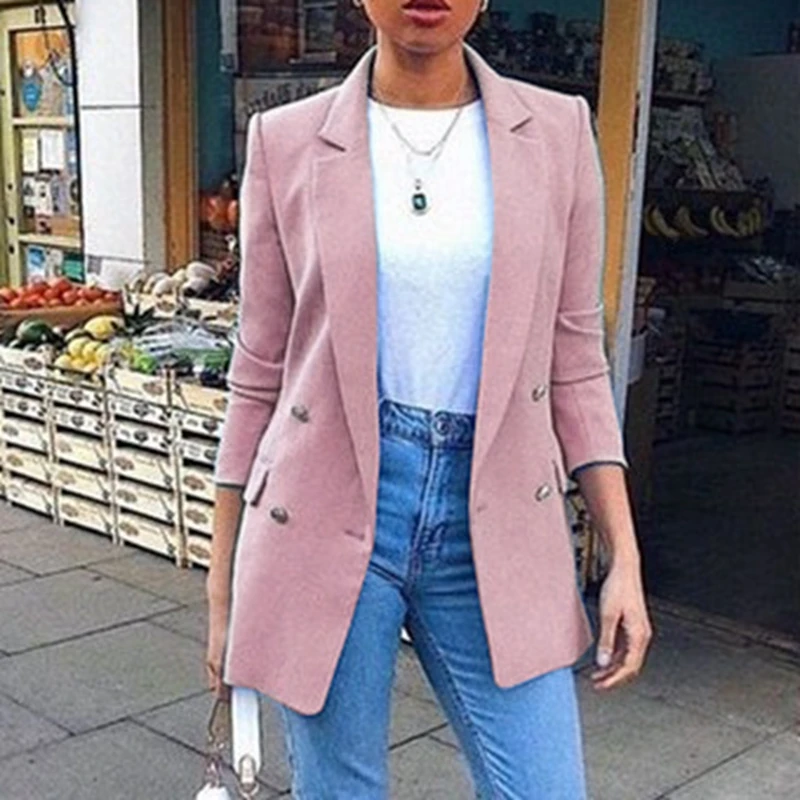 LASPERAL Блейзер Женский костюм куртки длинные однотонные пальто офисные женские отложной воротник куртки повседневная женская верхняя одежда костюм Блейзер