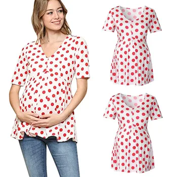 

Sweet Maternity Bottoming Shirt Polka Dot Cute Short-sleeved T-shirt Casual Loose Plus Size Maternity Clothing Pregnant Clothes