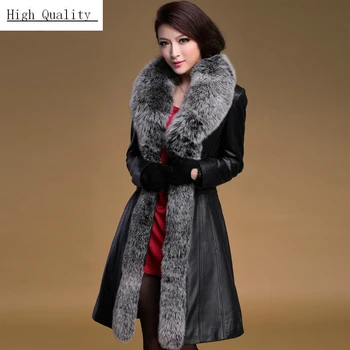

Winter Jacket Women Genuine Leather Down Parka Real Fox Fur Collar Long Plus Size 5XL Natural Sheepskin Coats LWL1265