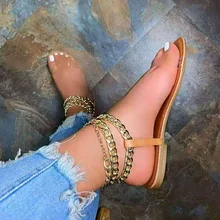 

Plus Size 43 Sandals Women 2022 Flat Woman Gladiator Sandals Round Toe Metal Chain Transparent Sandals for Women Beach Sandals